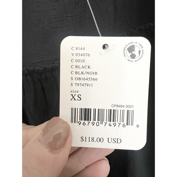 Free People La Vie Maxi Dress Tie Side Ruffle Cotton Romantic Black XS Oversized - Picture 4 of 11